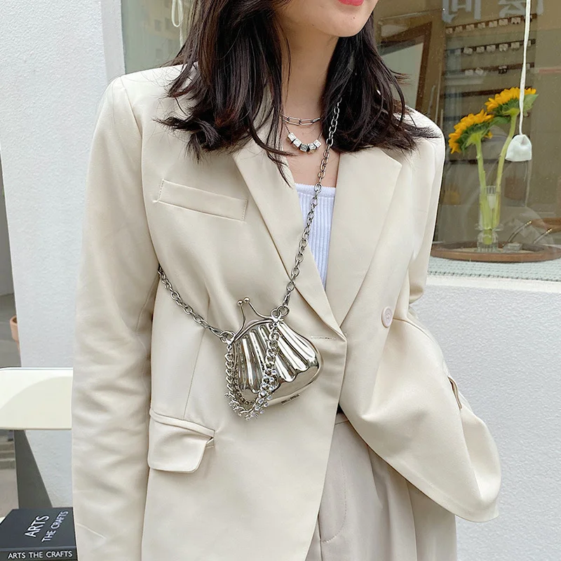 

Silver metal forms ladle mini female shoulder bag luxury diamond designer purse fashion purse clutch 2021