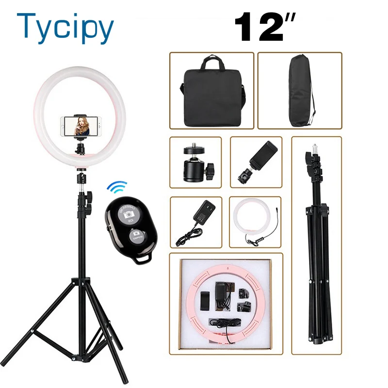 12 &quotсветодиодный кольцевой светильник для фотосъемки с регулируемой яркостью