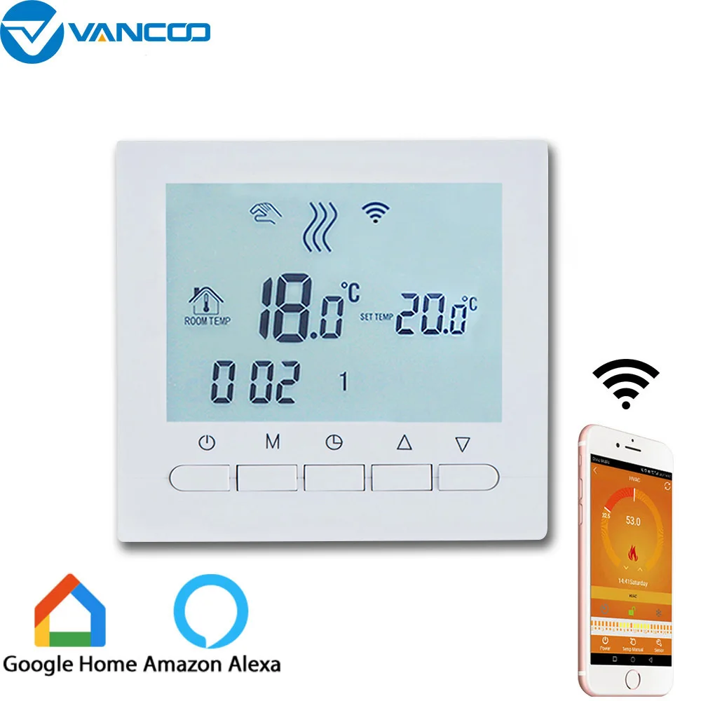 vancoo wifi gas boiler thermostat digital temperature wireless touch screen lcd display mobile phone program thermoregulator free global shipping
