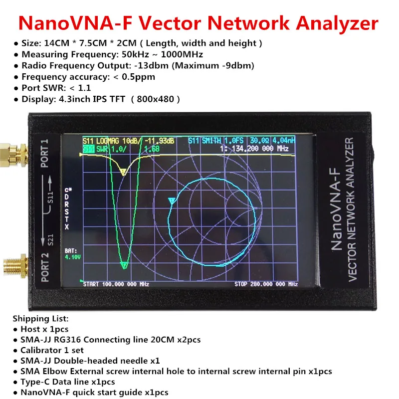Векторный анализатор сети NanoVNA F VHF/UHF 4 3 дюйма 50 1 ГГц|Детали и аксессуары для