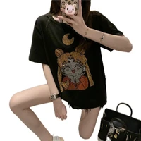 cartoon oversized t shirt women japanese sweet anime tee school girl cute clothes summer short sleeve shirt black streetwear