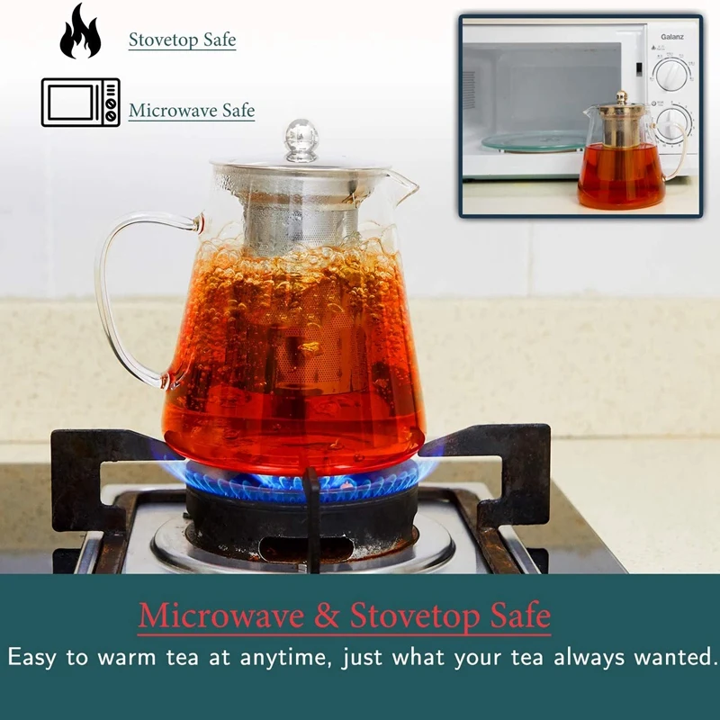 Glass Teapot with Stainless Steel Removable Infuser for Loose Leaf Tea Bonus Kettle & Coaster 950Ml | Дом и сад