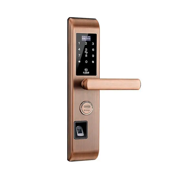 Red copper Ручка замок электронный дверной замок набор входной двери Умный Замок, работающий по отпечатку пальца цифровой электронный Противоугонный дверной замок - Цвет: Red copper