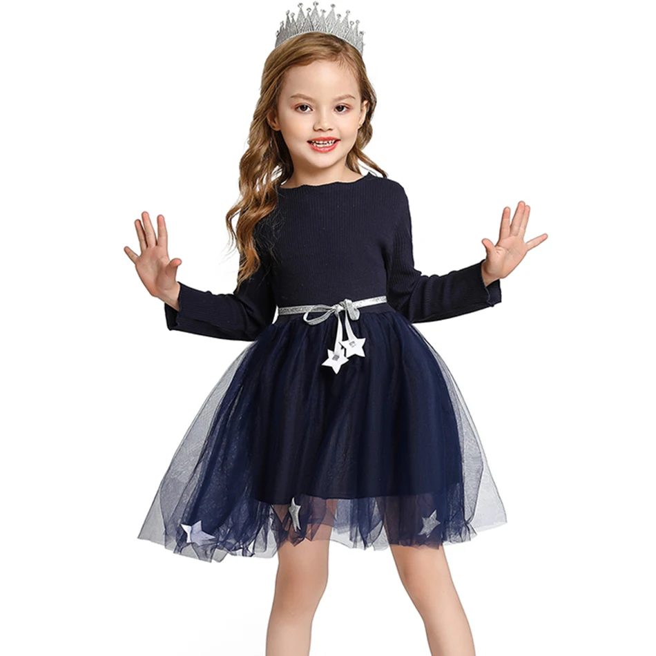 

Детское праздничное платье принцессы; Платье из фатина с блестками и поясом для маленьких девочек; Элегантная одежда с длинными рукавами; П...