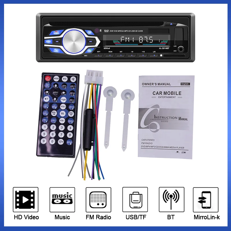 

5014BT 1Din Stereo MP3 Player Car DVD Player Radio Autoradio Accessories With FM Receiver AUX/USB/TF Card In Dash BT FM EQ