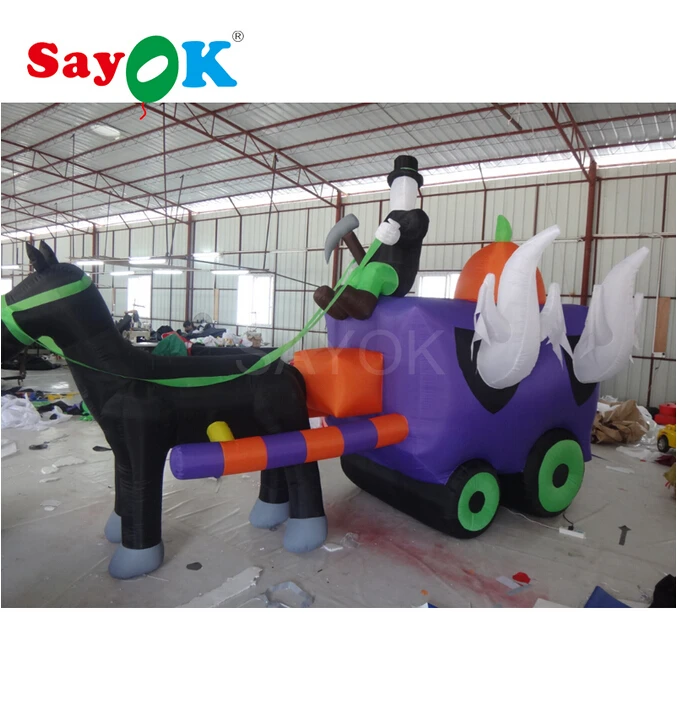 

11.5ft Long Inflatable Halloween Horse Carriage Reaper Pumpkin Decorations with Led Lightings for Outdoor Yard Decor