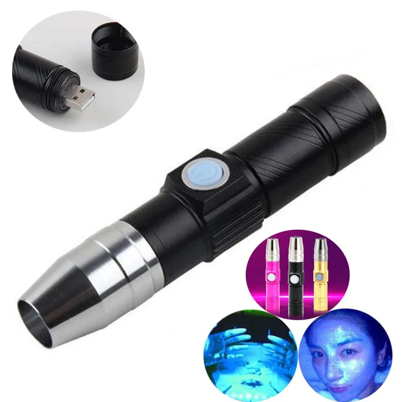 365nm UV Led вспышка светильник Usb Перезаряжаемый фонарь ультрафиолетовый лампы