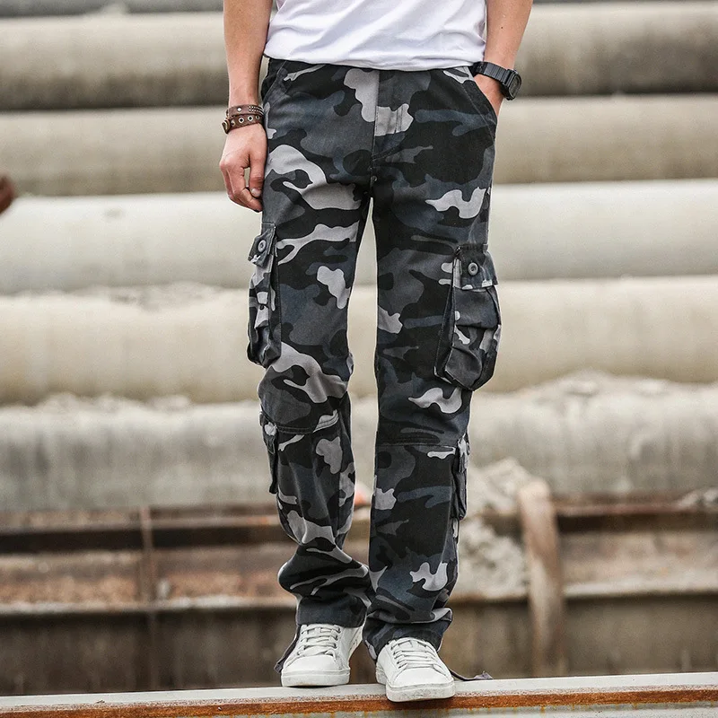 Blue camo Брюки-карго в стиле милитари, мужские камуфляжные тактические штаны, армейский Стиль, боевая одежда, мужские беговые штаны с несколькими карманами, камуфляжные брюки - Цвет: Blue camo