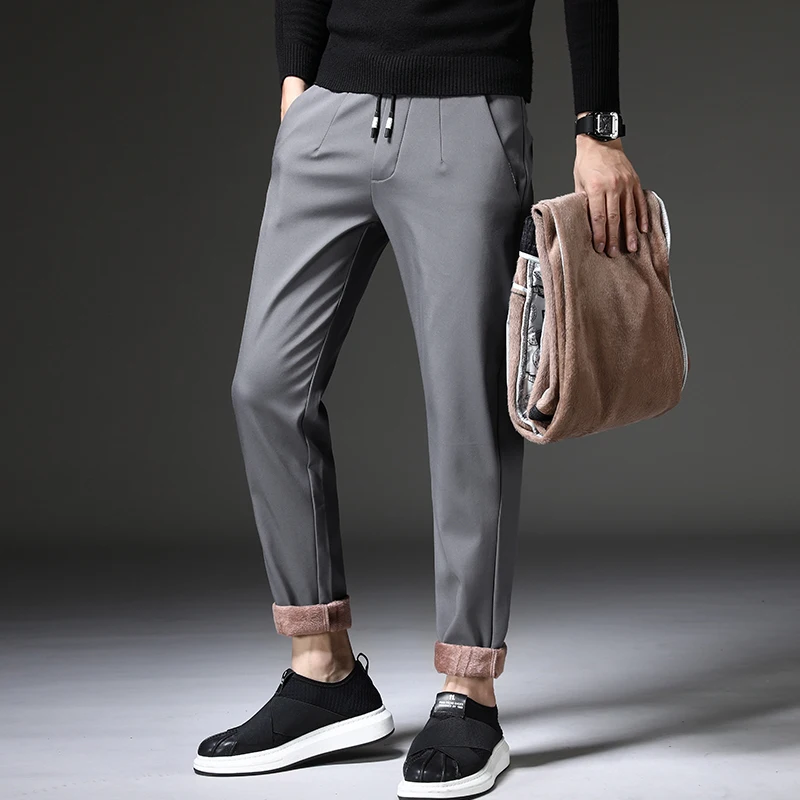 Jantour 2010 Новые мужские зимние толстые флисовые пушистые штаны мужские повседневные Слаксы тонкие теплые штаны для мужчин Черные Серые Синие брюки мужские