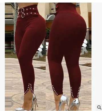 

Women's Casual Pants Solid Color Zipper Little Feet Tight Fashion High Waist Pants Women 2021 Green Blue Red Black Woman Pants
