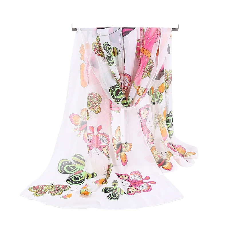 

Chiffon Floral Print Scarves Silk Scarf Fashion Women Printing Long Soft Wrap Scarf Simulation Silk Shawl Beach Scarf Gift