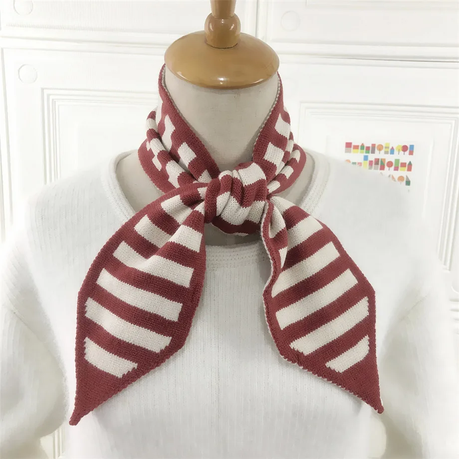 

Luxury Brand Knitted Scarf New Design Elegant Striped Women Winter Scarf Warm Long Skinny Small Scarf Female Neckerchief Scarves