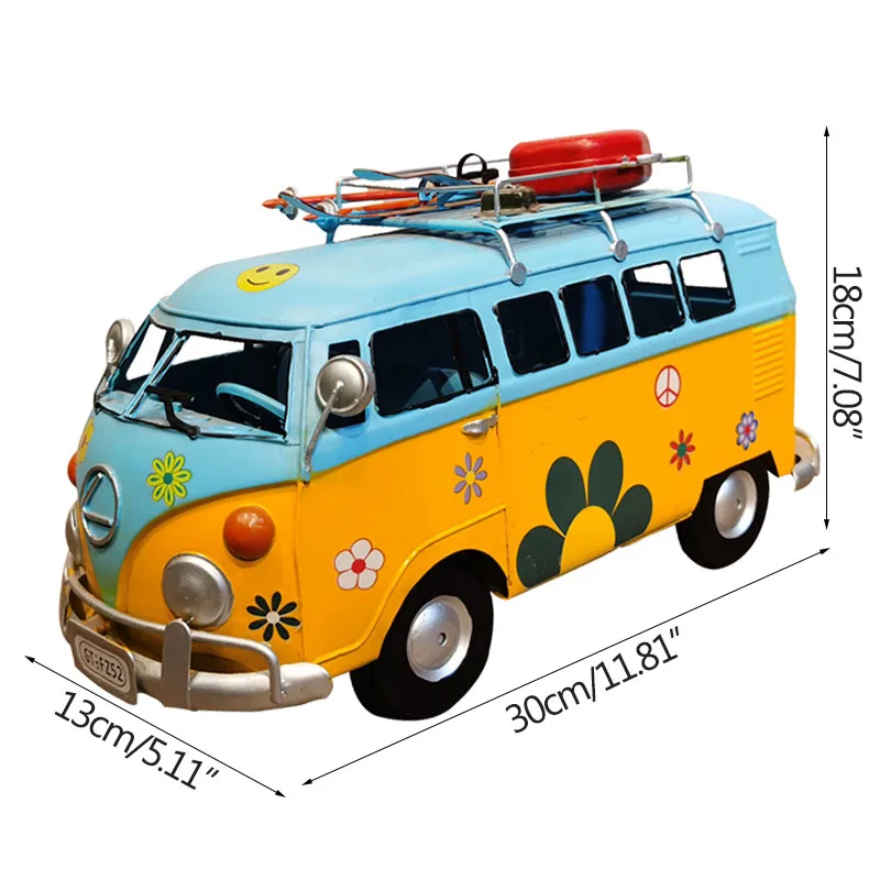 

Wrought Iron Bus Retro Handcrafts For Home Decoration Accessories Metal Car Ornaments Bookcase Display Figurines Children Gifts