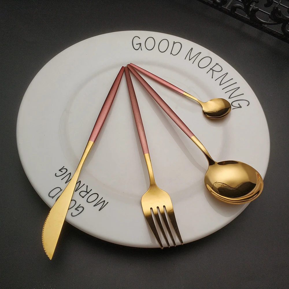 Горячая Распродажа столовые приборы из нержавеющей стали розовые кухонные