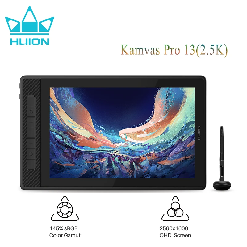 huion kamvas pro 13 25k qhd tela graficos tablet display 145 srgb desenho caneta