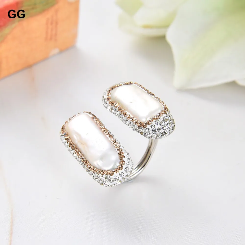 GuaiGuai ювелирные изделия Пресноводный Культивированный белый Бива жемчуг стразы