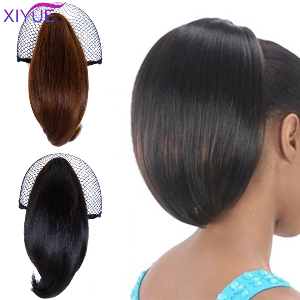 Coletero corto y liso para mujer, extensiones de cabello sintético, 7 colores, marrón, negro