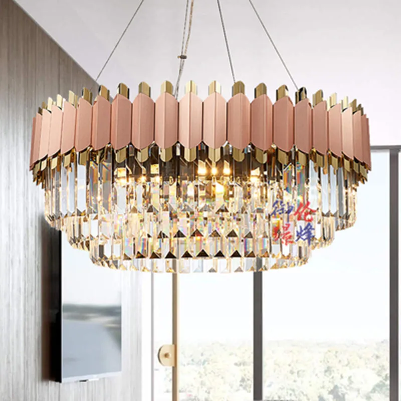 

Modern luxury chandelier rose gold club duplex villa designer model living room rectangl crystal LED wedding decoration lamp