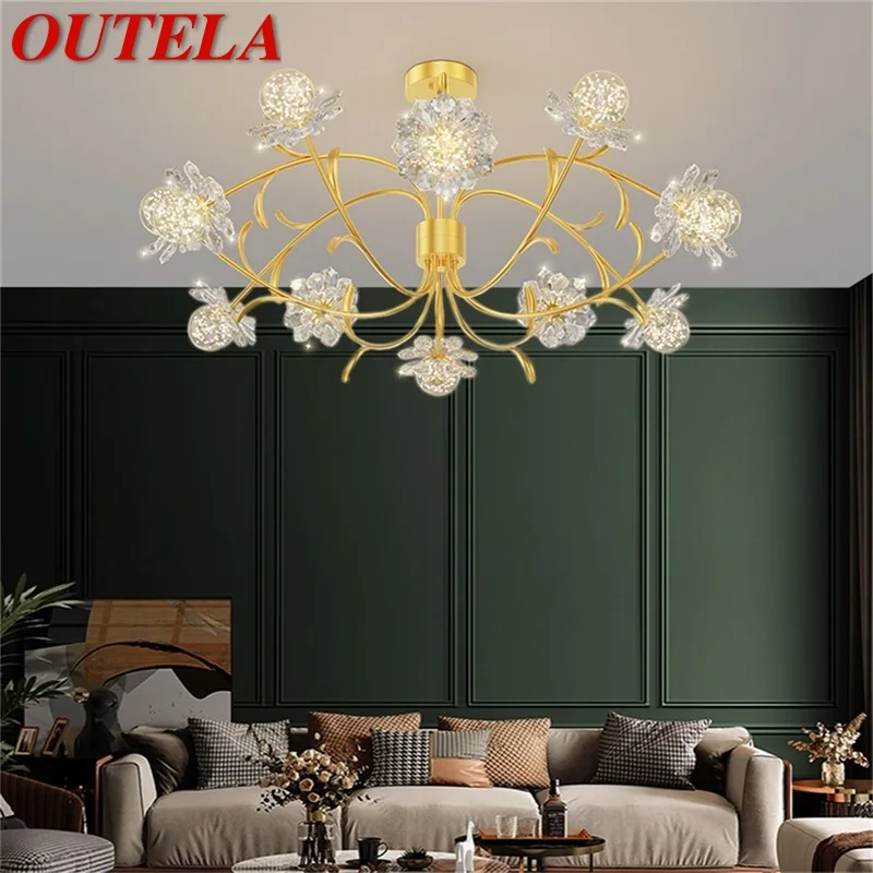 

OUTELA Creative Chandeliers Light Crystal Gold Modern Pendant Lamp Flower Branch Home LED Fixture for Living Room