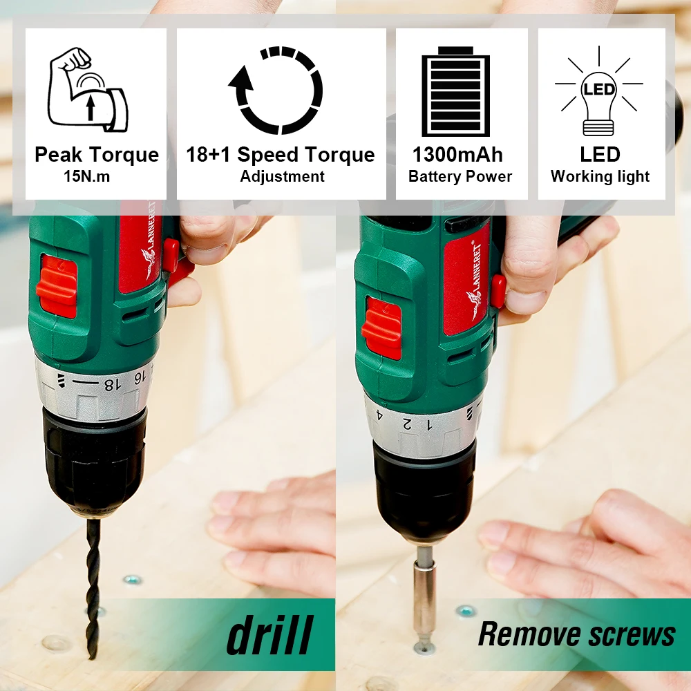 10 8 V электрическая Аккумуляторная дрель 2 скорости перезаряжаемая 1300mAh литий