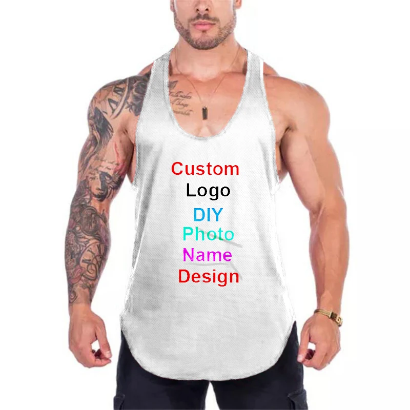 Photo or Logo Your OWN Design Customized Mens Mesh Fitness Clothing Gym Stringer Tank Top Men Bodybuilding Vest Workout Shirt