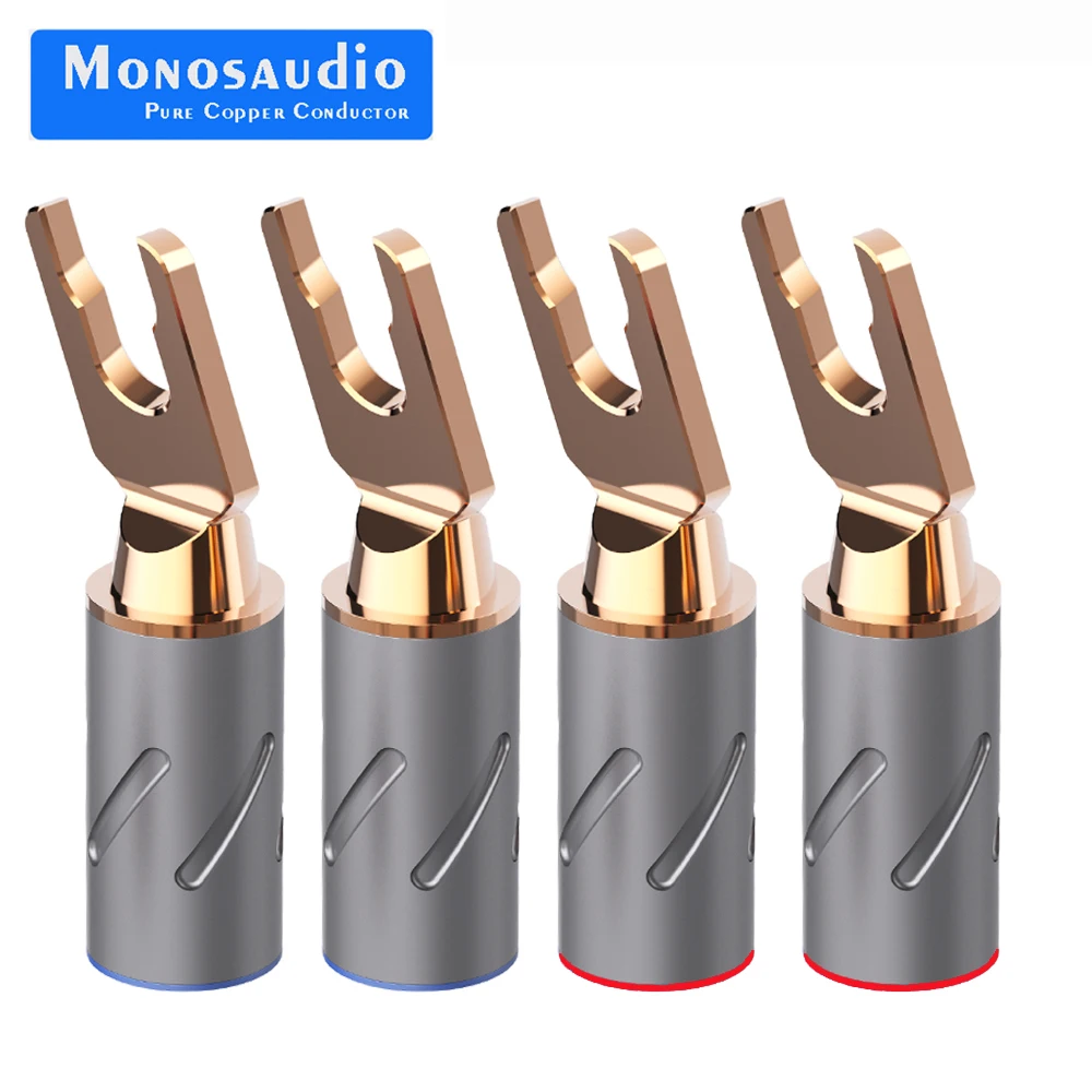

Monosaudio S900 4pcs Hifi Audio Y Spade Plug Speaker Terminal Pure Copper Gold/Rhodium Plated Available Jack for Amplifier