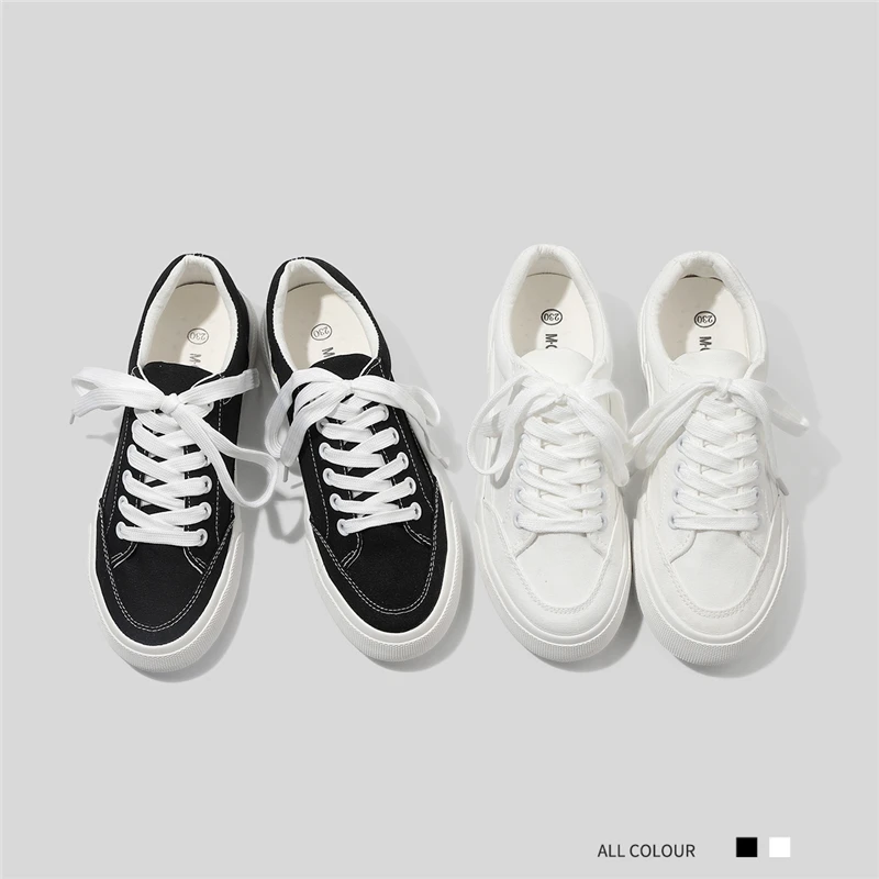 

Low Top Canvas Flat Shoes Women Sneakers Casual Women's Flats Simple Classic Lace up Woman Vulcanized Shoes Spring Autumn New 40