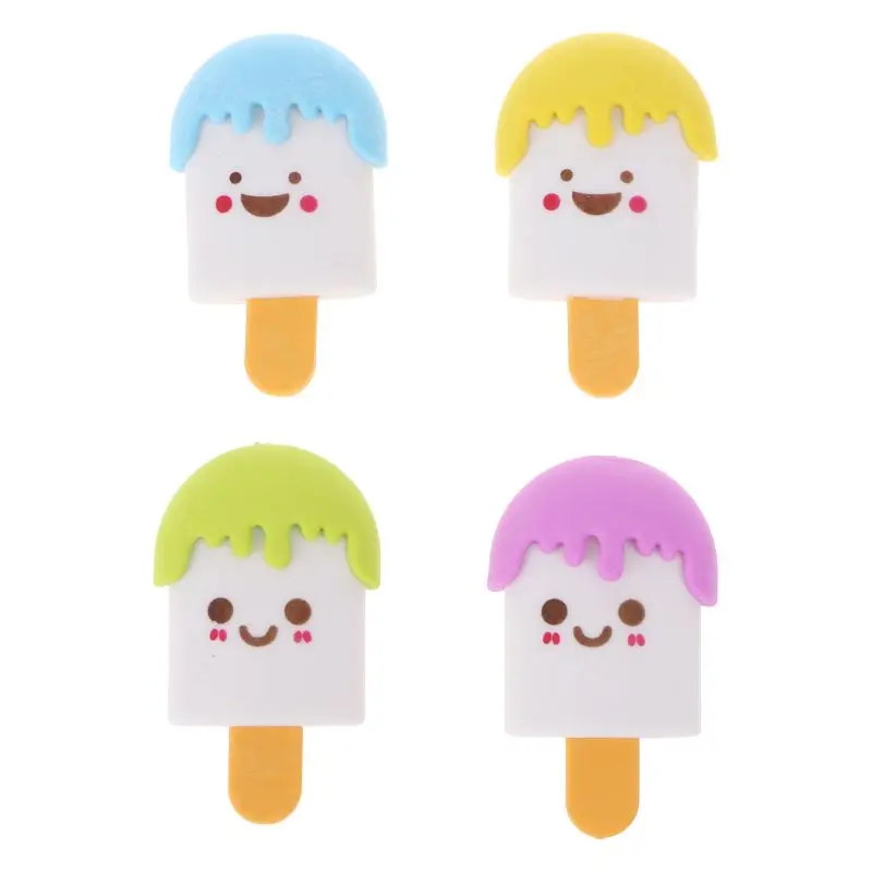 Cute 3D Cartoon Face Ice Cream Rubber Erasers Pencil Eraser For Kids School Supplies Stationery images - 6