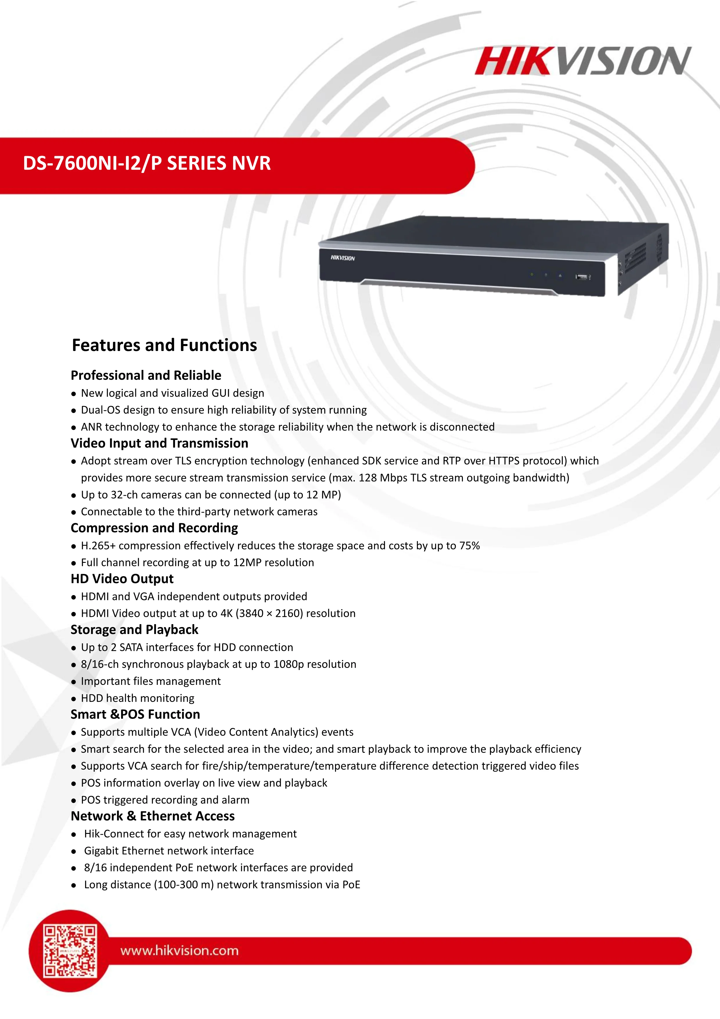 Hikvision NVR DS-7608NI-I2/8 P 8CH 8 POE NVR для POE камеры 12MP Max 2 SATA сетевой видеорегистратор