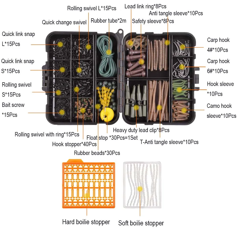 292Pcs Carp Fishing equipment fishing Carp tackle rigs accessories set with Anti Tangle Sleeve Lead clips Matt swivels connector
