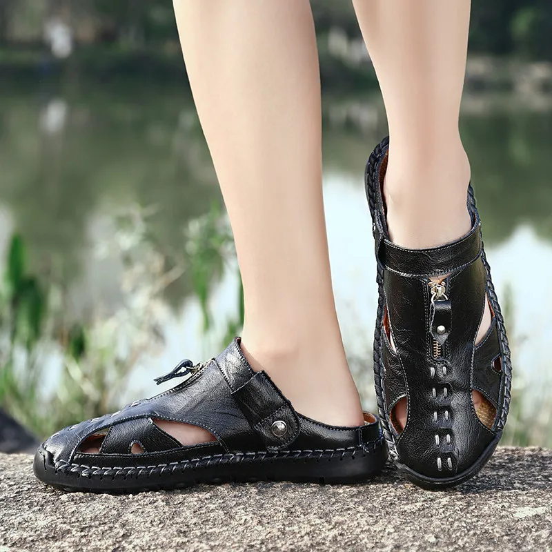 

Sandy Beach Flat Famous Brand Indoor Slippers Handmade Men Casual Shoes Sandals Wear-resistant For Breathable New 2021 Men's