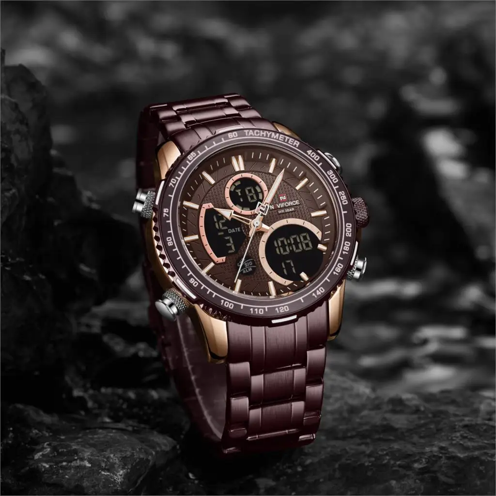 Часы наручные NAVIFORCE Мужские кварцевые роскошные Брендовые спортивные с большим