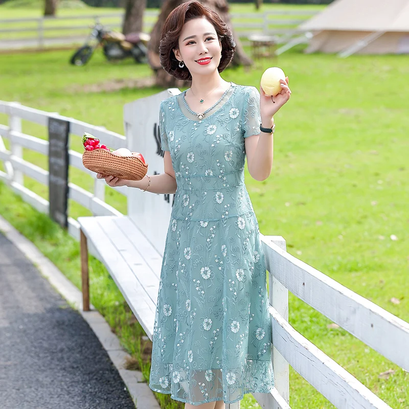 

The new 2021 middle-aged mother summer dress western style noble middle-aged and old women dress chiffon fashion