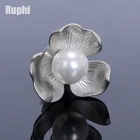 quality pearl clover collar lapel pin brooches metallic silver color flower badge pins ornament jewelry accessories for women