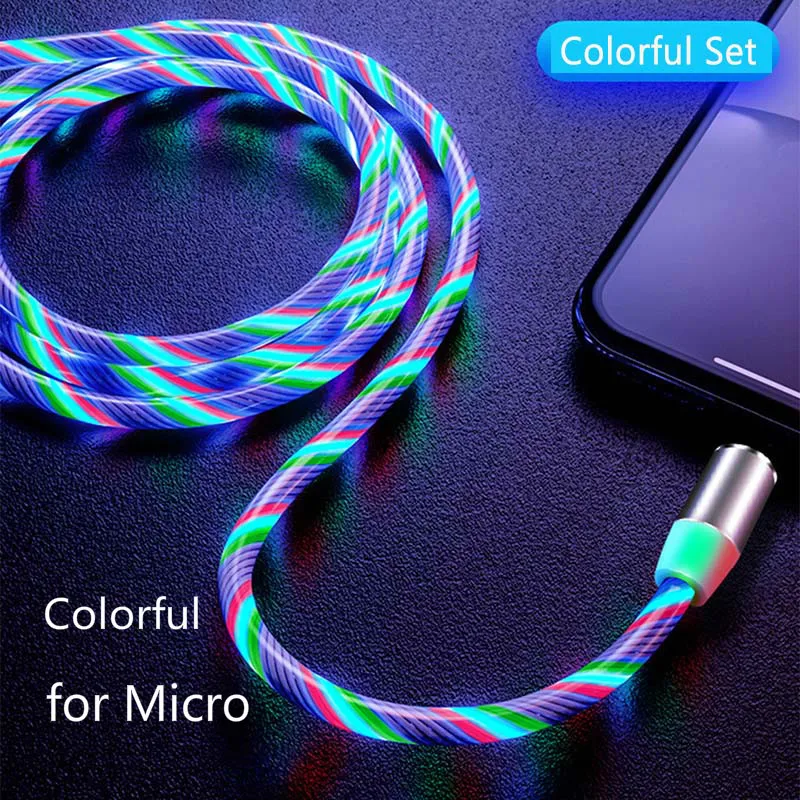 Colorful for Micro Светодиодный зарядный кабель с магнитным разъемом USB для Micro iphone type C, светящийся провод для передачи данных для iphone Samaung huawei Micro Kable - Цвет: Colorful for Micro