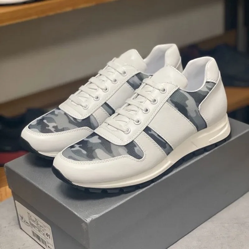 Кроссовки мужские из натуральной кожи камуфляжные дышащие на шнуровке | Спорт и