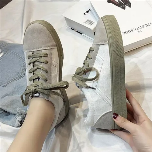 LVYIKANG/ г. Весенние женские вулканизированные туфли модные светлые холщовые туфли на плоской подошве женские повседневные низкие модные кроссовки на шнуровке 36-40 - Цвет: white green