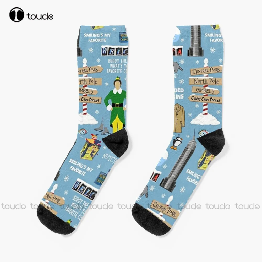

Buddy The Elf Collage Socks White High Socks Personalized Custom Unisex Adult Teen Youth Socks 360° Digital Print Christmas Gift