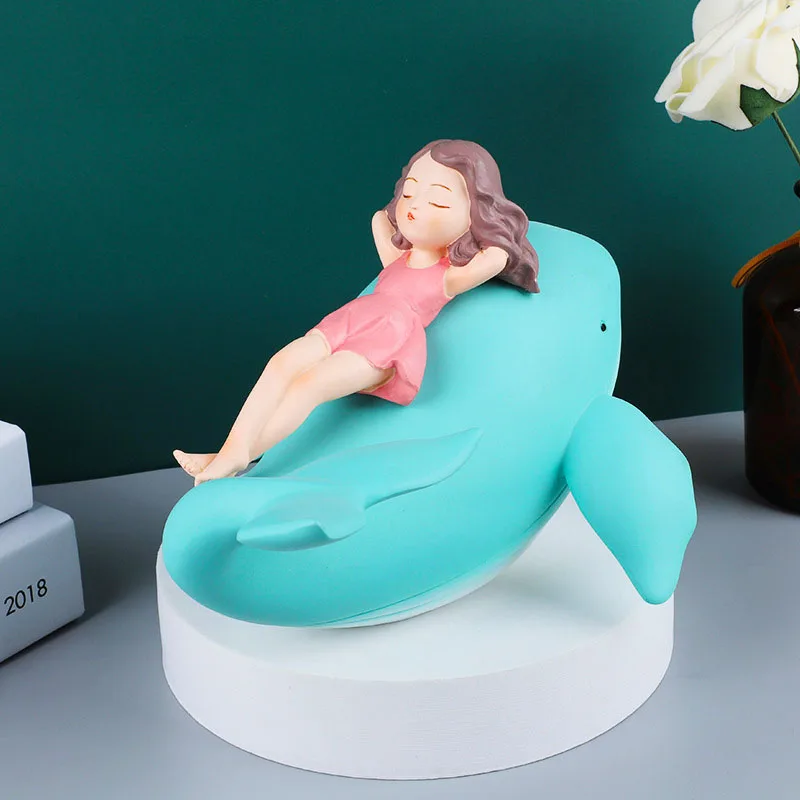 

Cute Creative Girl And Whale Fairy Tales Artificial Ornament Resin Figurine Home Office Desktop Decoration Art Crafts Sculpture