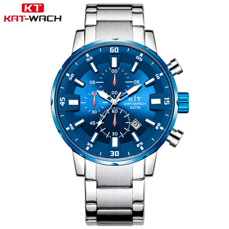 

KAT's New Waterproof Six-pin Three-eye Watch Steel Band Calendar Shi Ying Sports Watches for Men Groomsmen Gifts Watches for Men