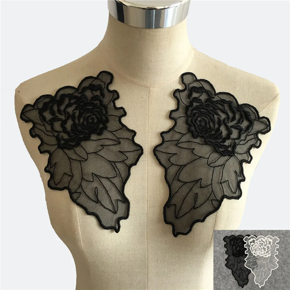 Черно белая аппликация для вышивки кружево и орнамент шитье кружевной воротник