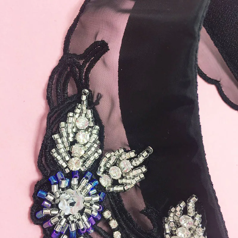 Женская рубашка с имитацией воротника черная винтажная из органзы вышивкой и