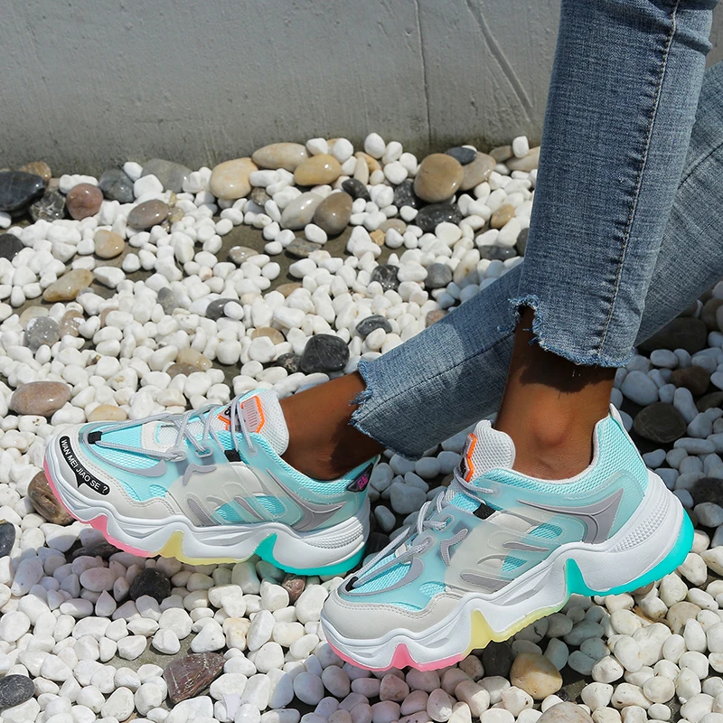 

2020 Women Platform Sneakers Fashion Chunky Casual Shoes Mesh Lace Up Sport Vulcanized Shoes Woman Trainers Zapatillas Mujer