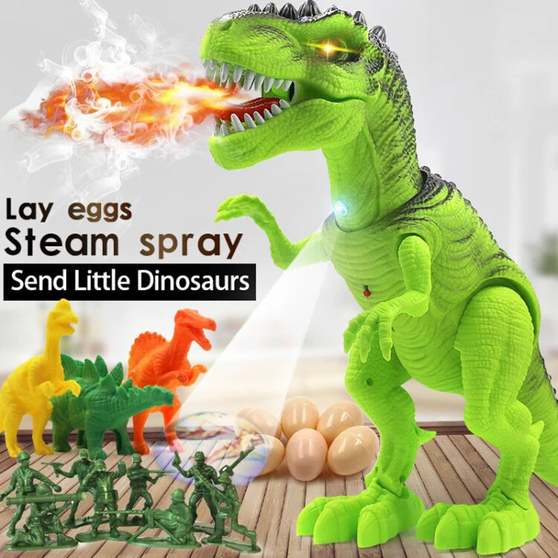 

Большой динозавр, игрушки, электронный T-Rex спрей, откладывающий яйцо, фигурка животного, игрушка, ходячий рев, динозавр светильник кой для де...