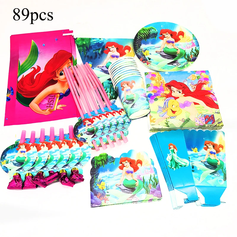 89 шт. одноразовая посуда Русалочки Ариэль украшения для вечерние маленькой