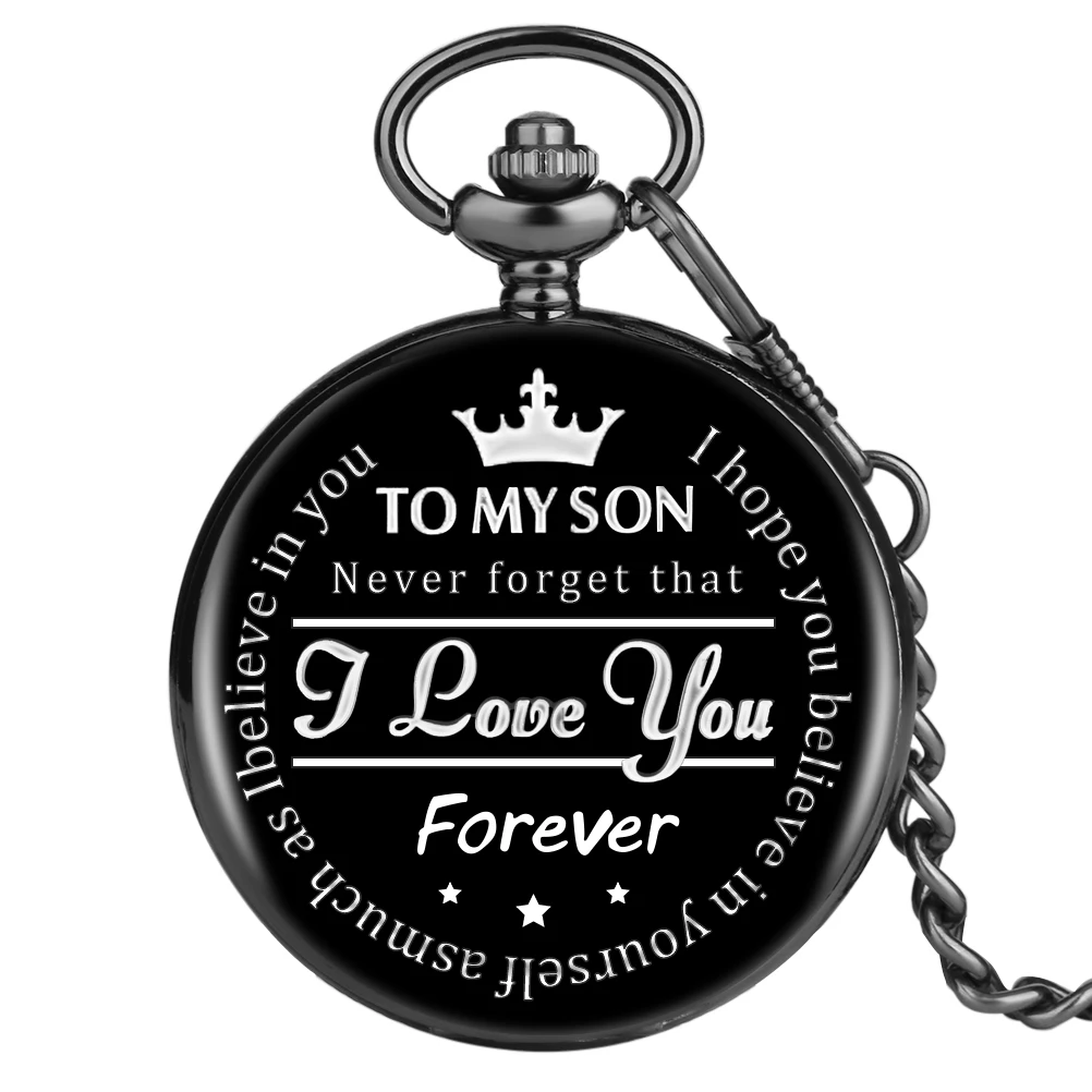 Upscale Gift Set Man I Love You Forever To My Son Quartz Chain Pendant Pocket Watch White Dial And  Black Leather Soft Wallet