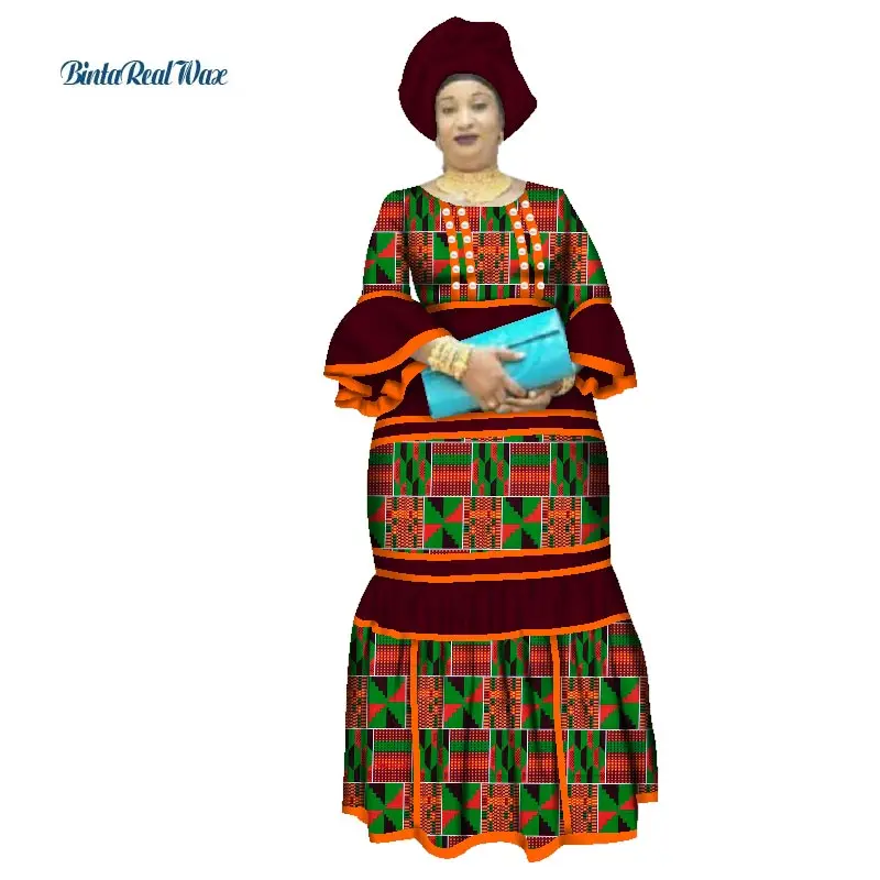 

Африканский базин богатые платья для женщин, длинное платье макси, повязка на голову с бусинами, традиционная африканская женская одежда Да...