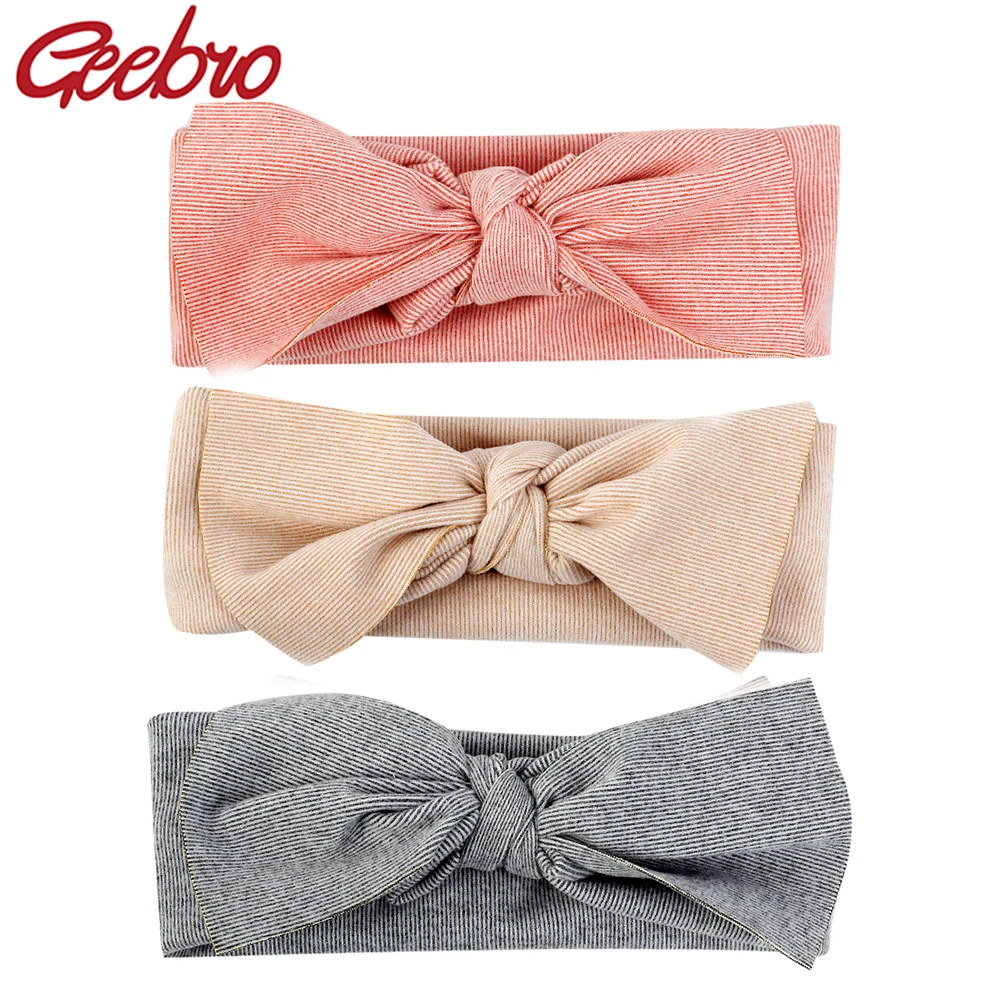 Однотонная повязка на голову Geebro с большим бантом для малышей хлопковая Милая
