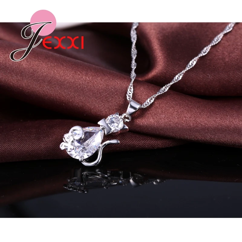 Big Stone Cute White Cat&amp Mouse Jewelry Sets 925 Sterling Silver CZ AAA Cubic Zirconia Crystal Mother Day's Gift | Украшения и