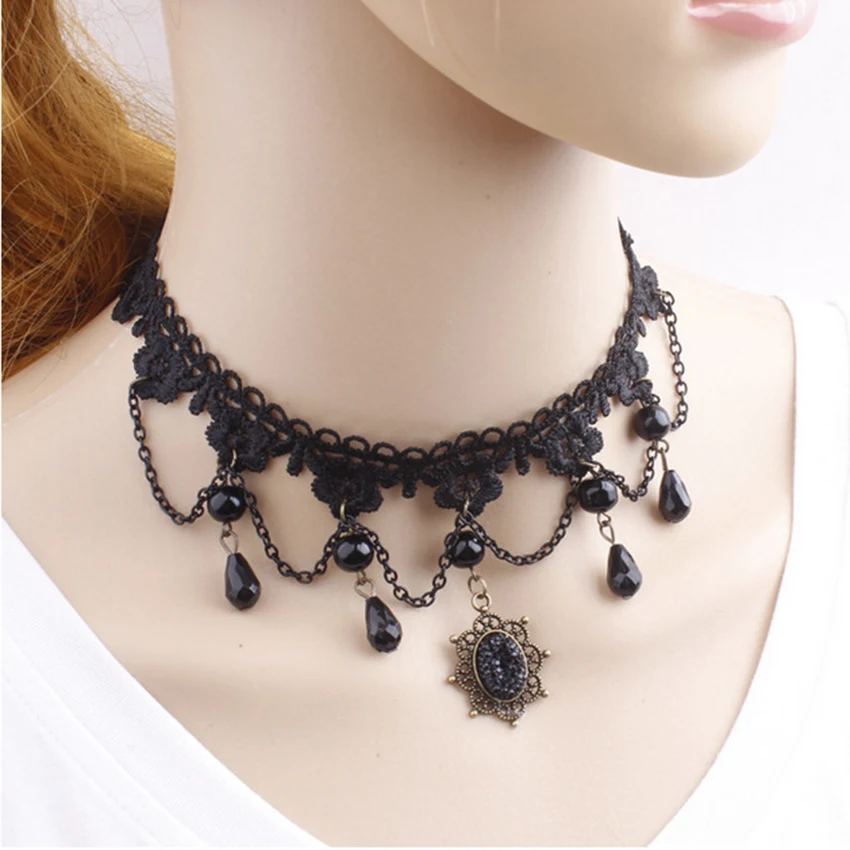 

Mysterious Lace Neck Chain Tassel Pendant Chain Female Halloween Party New Stage Performance Accessories